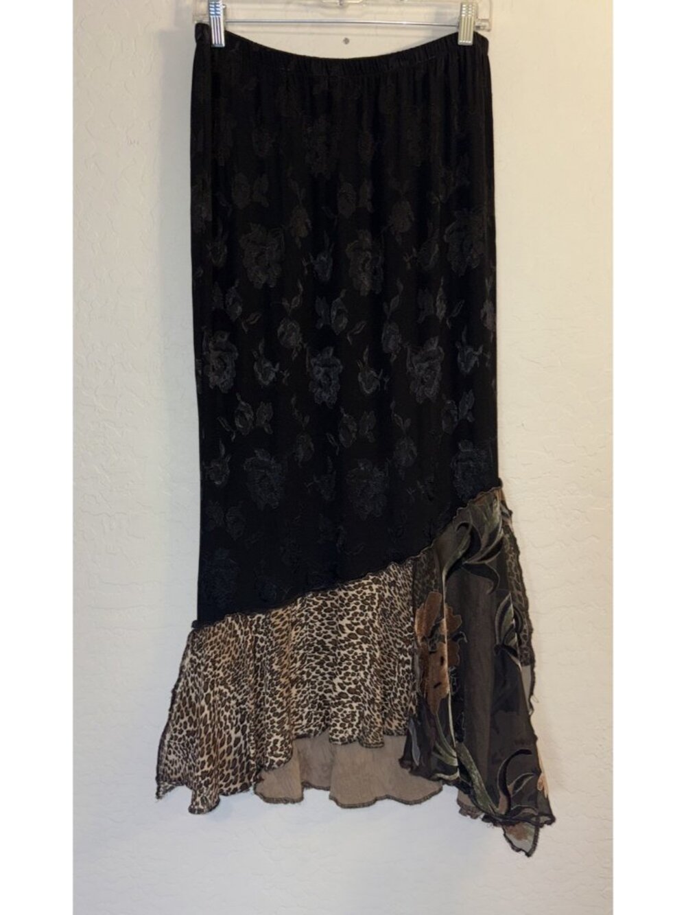 VTG Spencer Alexis Y2K 90s Black Velvet Burnout Leopard Maxi Skirt Indie Sleeze